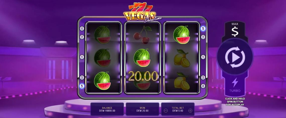Get classic Vegas Showtime fruit slot wins at Flamez Casino